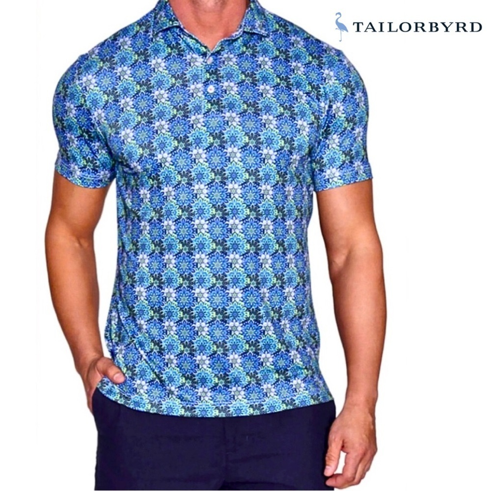 TailorByrd Kaleidoscope Print Performance Polo